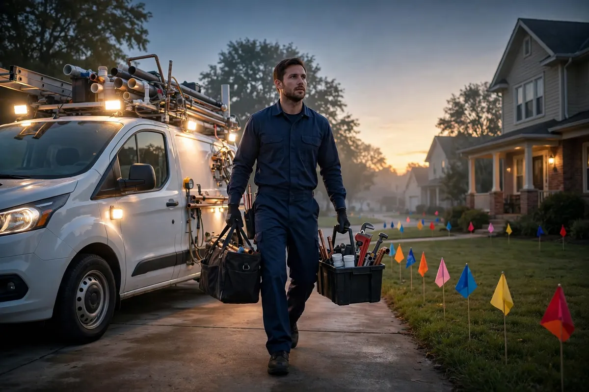 reparación de emergencia de alcantarillado en Elk Grove Village, IL — especialista local trabajando