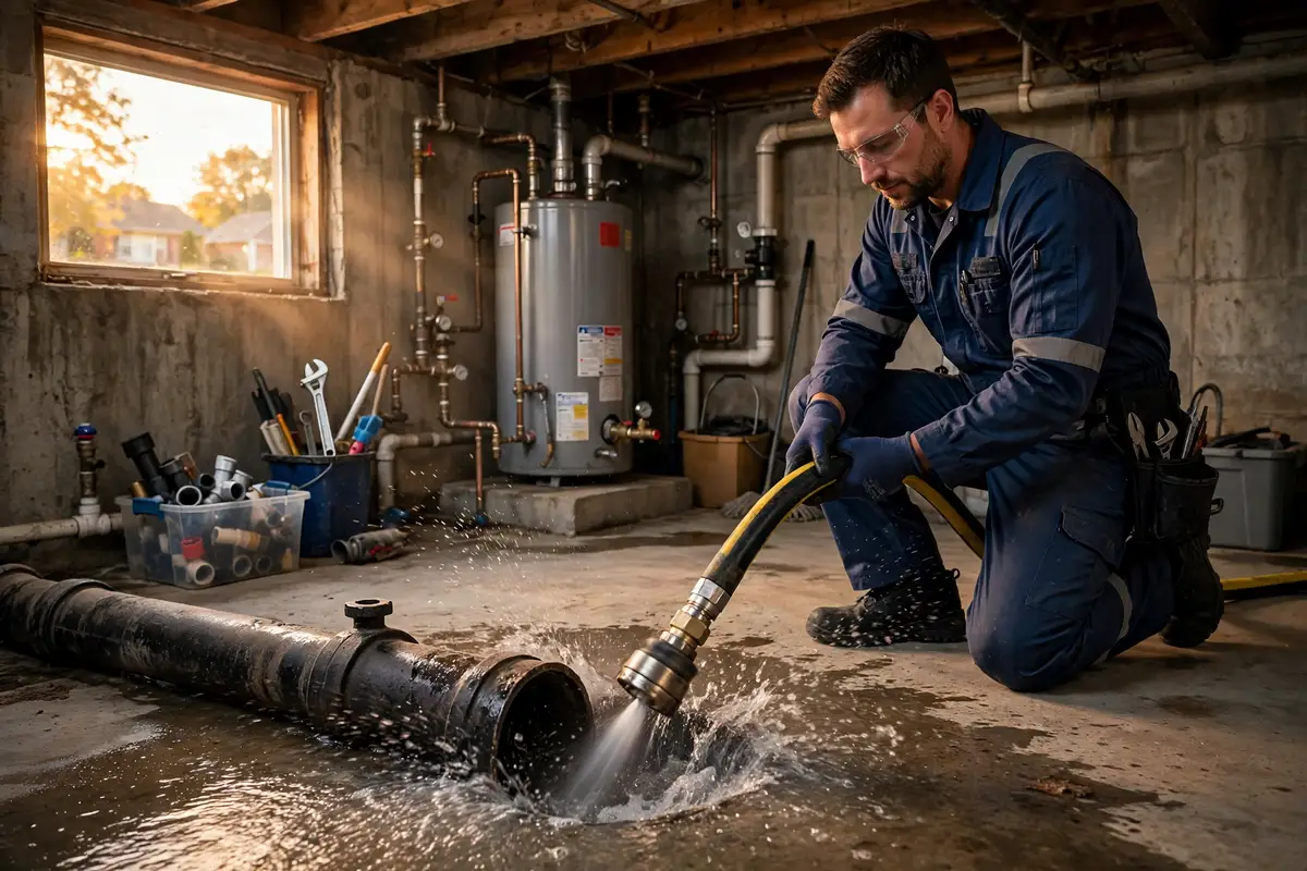 Sewer line cleaning in Palatine, IL — local sewer specialist at work