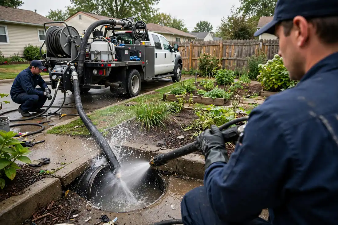 Sewer line cleaning in West Chicago, IL — local sewer specialist at work