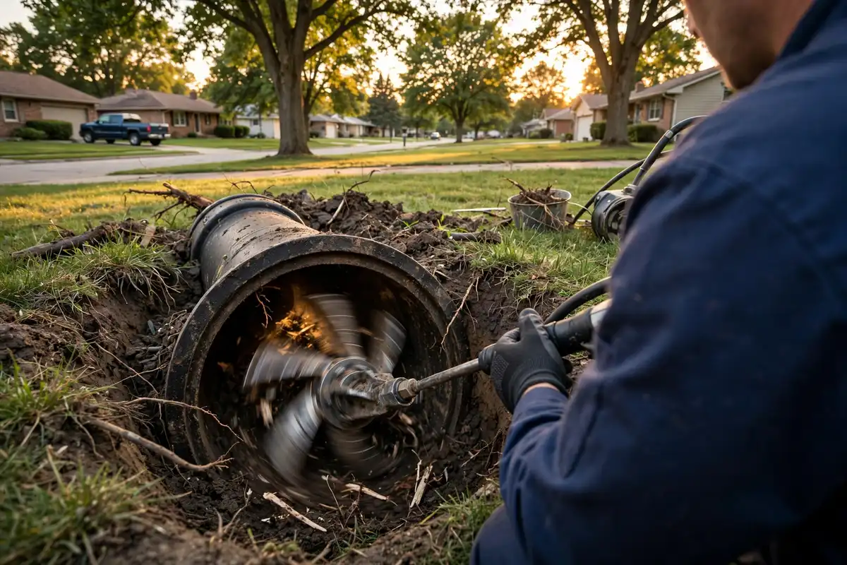 Tree root removal in East Dundee, IL — local sewer specialist at work