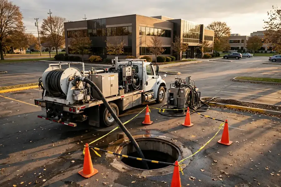 Commercial sewer cleaning at an office building in Rolling Meadows, IL