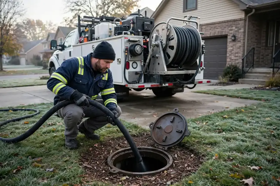 Hydro jetting a residential sewer line in Elk Grove Village, IL