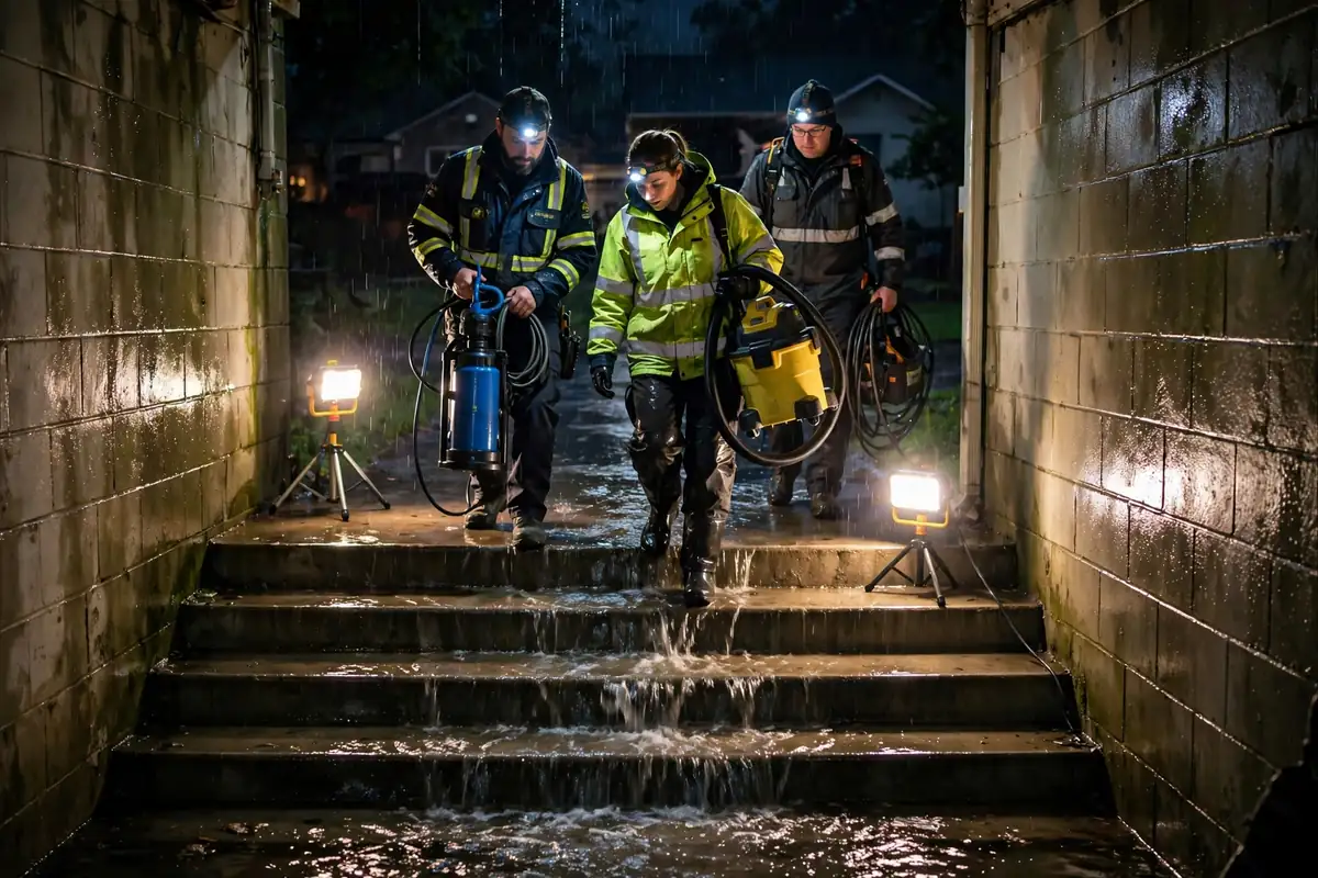 Servicio de emergencia con bomba de achique de noche en Carol Stream, IL