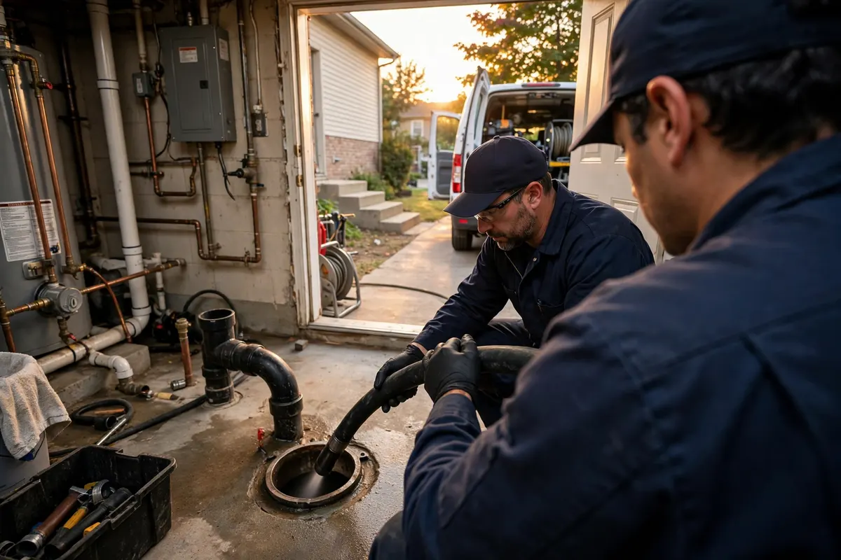 Sewer line services in Glendale Heights, IL — technician on site