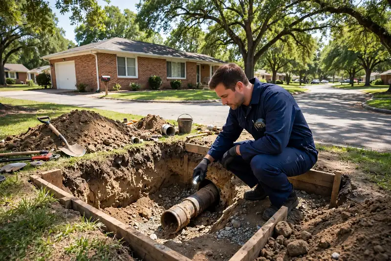 Sewer line services in Palatine, IL — technician on site