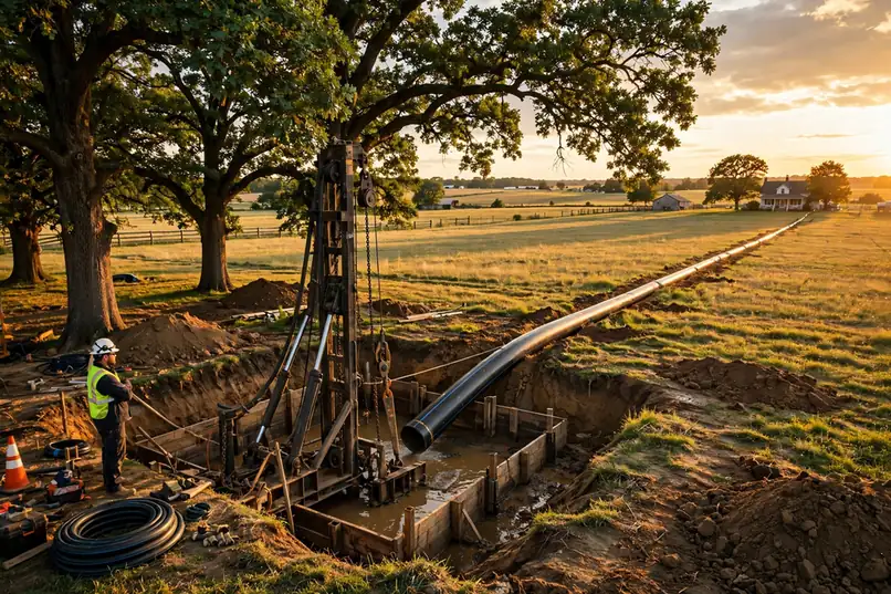 Long-reach pipe bursting pull across an acreage pasture in Wayne IL