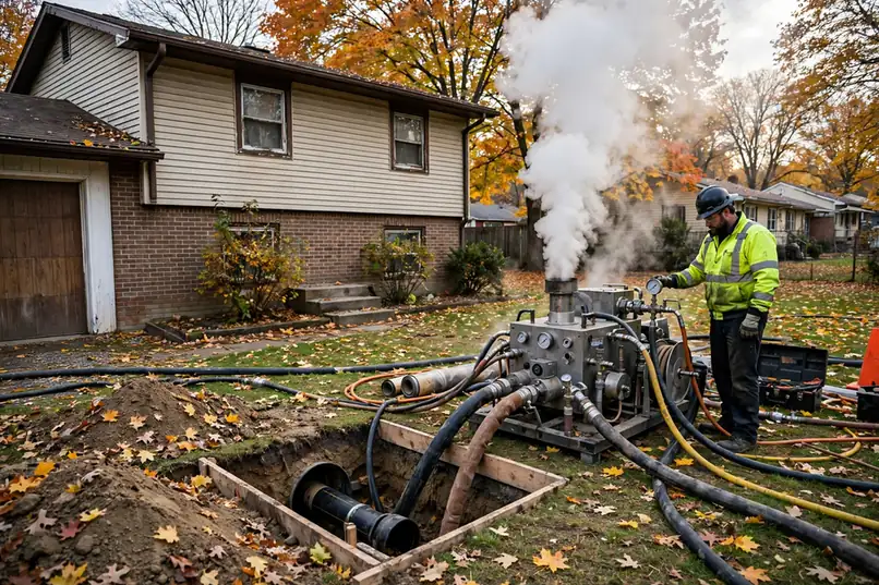 Equipo de curado con vapor en una excavación de acceso para revestimiento de tubería en Hanover Park IL