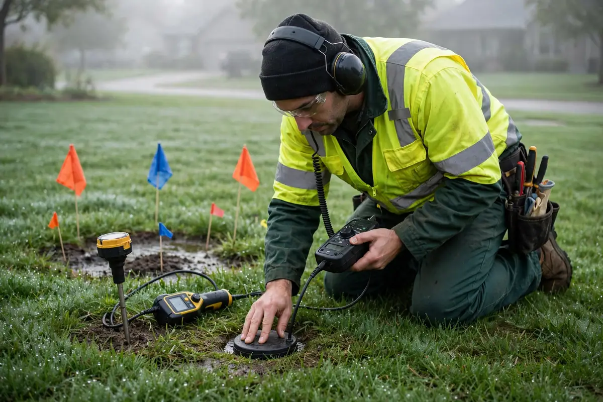 Acoustic sewer leak detection on a lawn in Carol Stream, IL