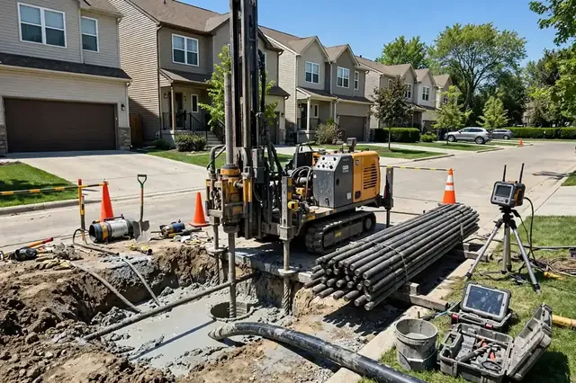 Directional drilling for a new sewer line in Schaumburg, IL