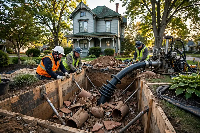 Trenchless replacement of a failed clay lateral at a historic Geneva IL home
