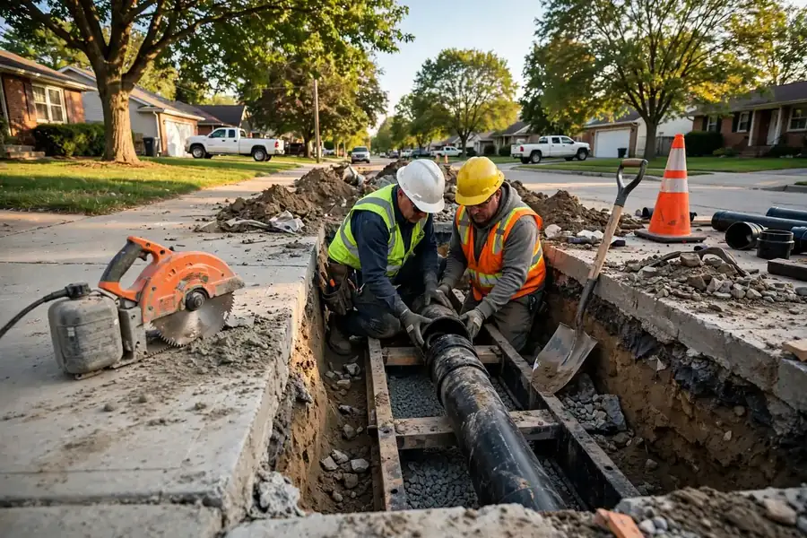 Reemplazo de alcantarillado bajo la acera en Rolling Meadows, IL