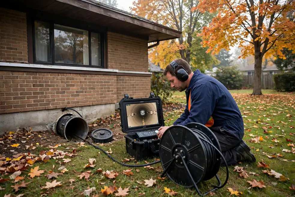 Técnico realizando una revisión rutinaria con cámara en una casa en Rolling Meadows IL