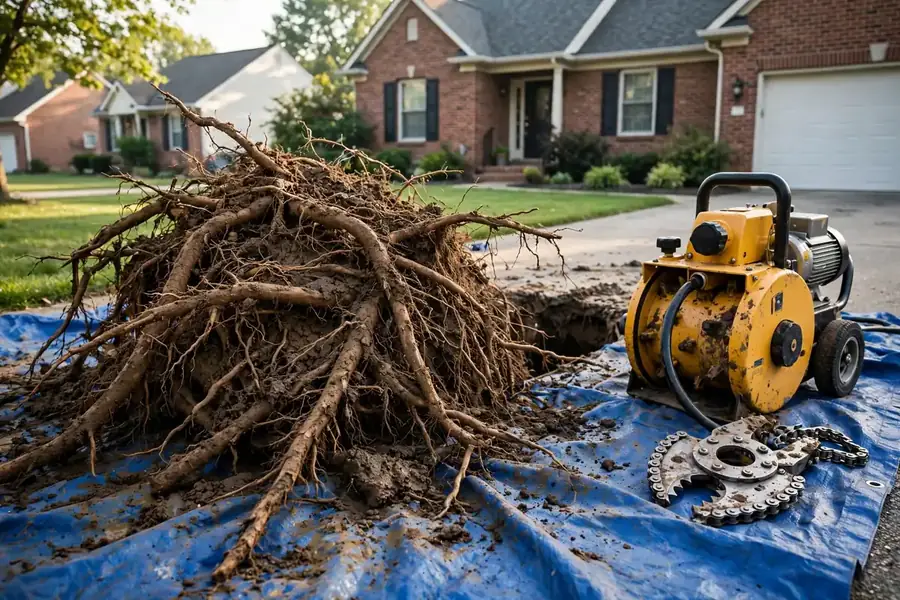 Tree roots removed from a sewer line in Bartlett, IL
