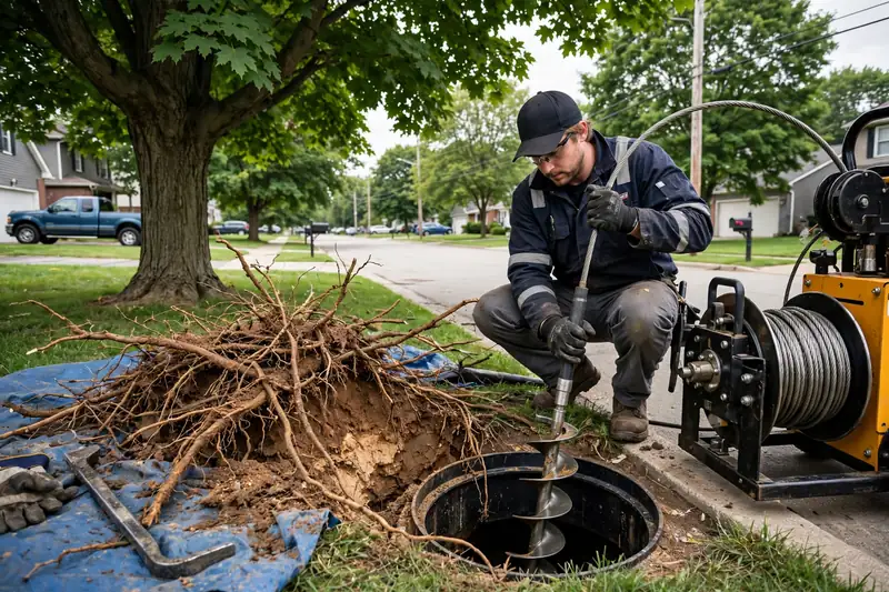 Eliminación de raíces de árboles en alcantarillado en Bloomingdale, IL