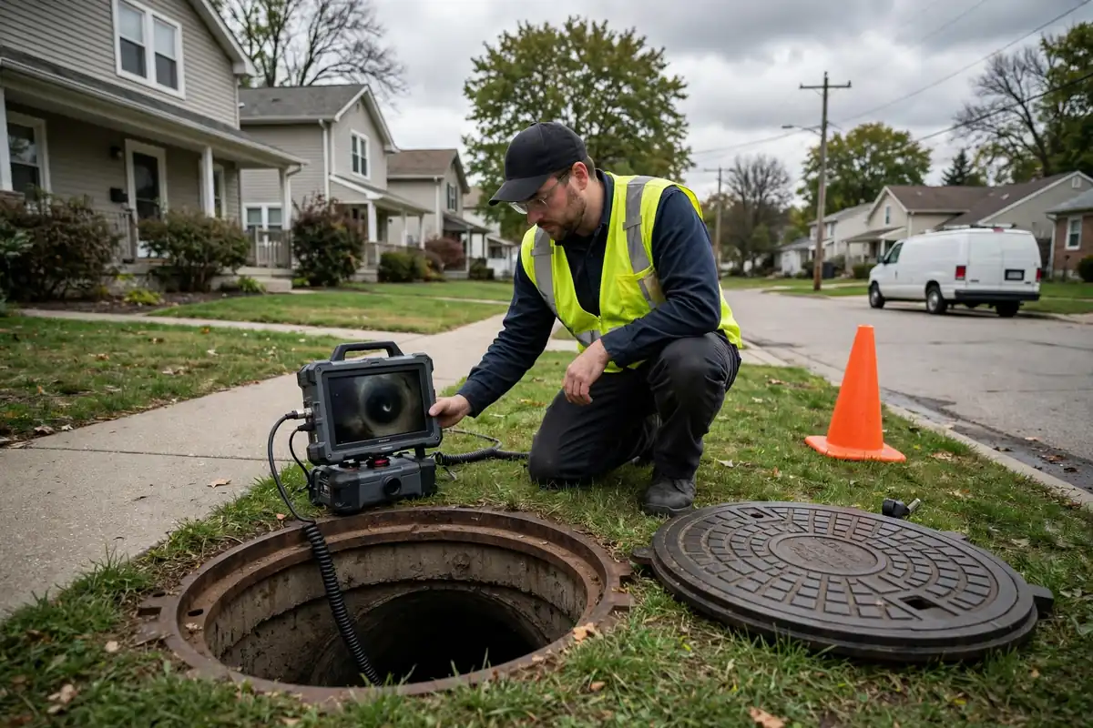 Sewer inspection at a manhole in West Chicago, IL