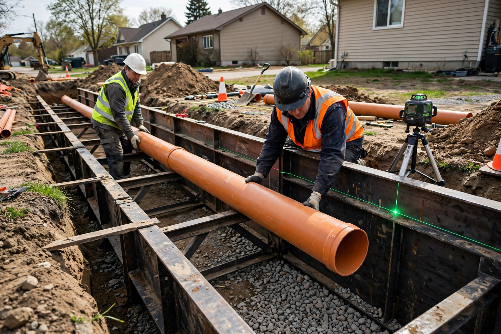 Sewer Line Installation in Bartlett, IL — work photo